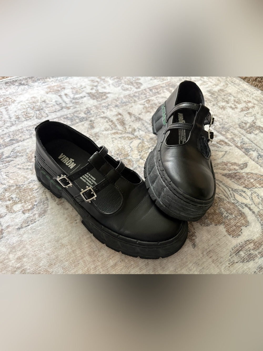Virón Women's Black 2001 Apple Mary Jane Loafers Oxford Shoes Size 37  US 7 7.5